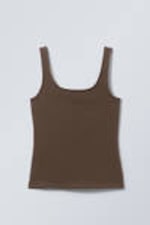 Dark Brown - Fitted Square Neck Tank Top - 3