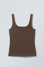 Dark Brown - Fitted Square Neck Tank Top - 0