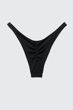 Black - Mid-Rise Ruched Brazilian Bikini Bottoms - 4