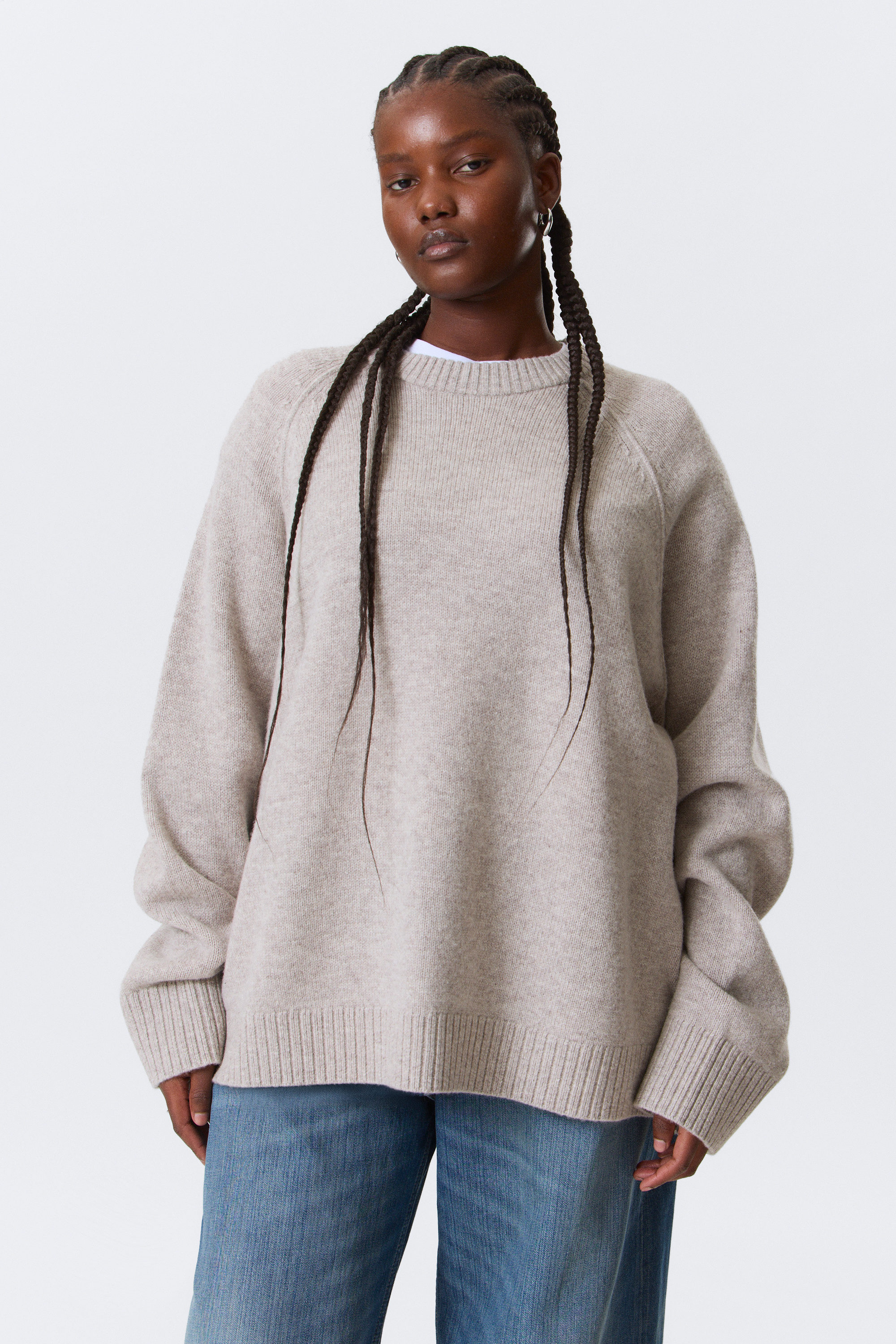 Light Mole Melange - Relaxed Knitted Wool Sweater - 1