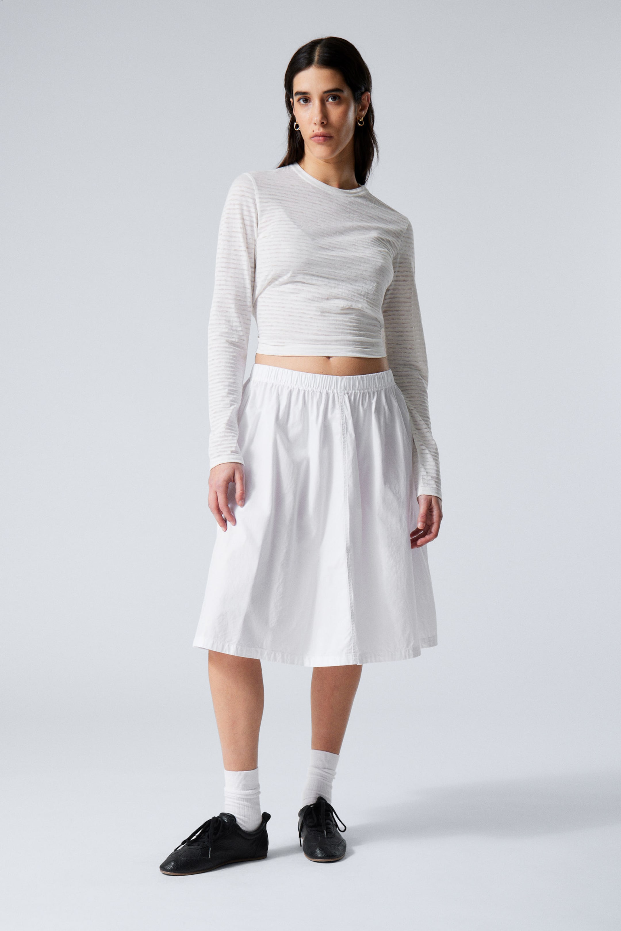 #FFFFFF - Cotton Poplin Midi Skirt - 1