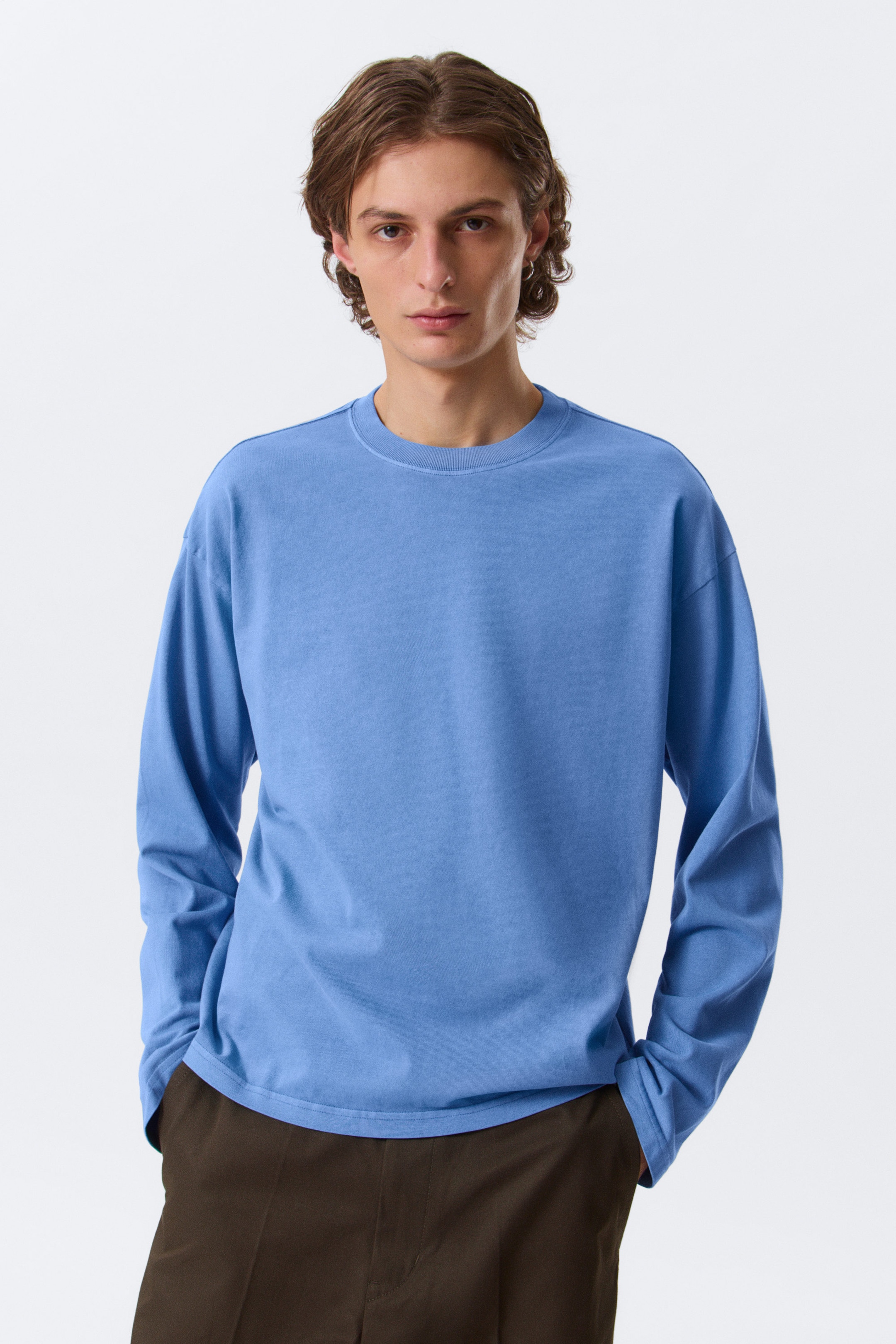 Washed Blue - Loose Boxy Long-Sleeved T-shirt - 1
