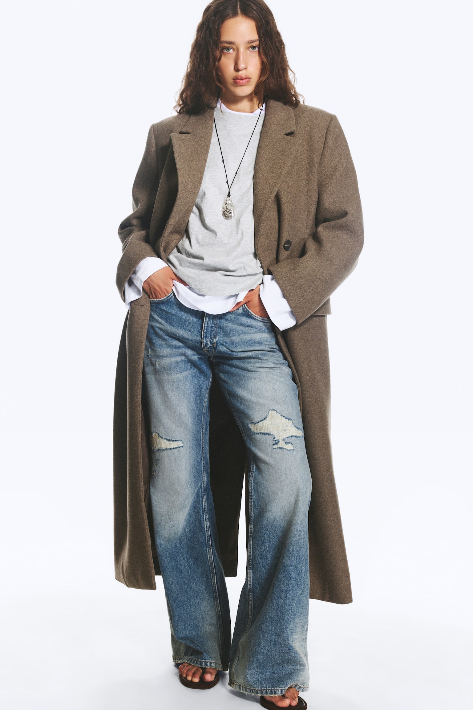 LOGAN MANTEAU CROISÉ EN LAINE MÉLANGÉE - Marron chiné/Gris foncé rayé/Noir/Gris foncé chiné - 1
