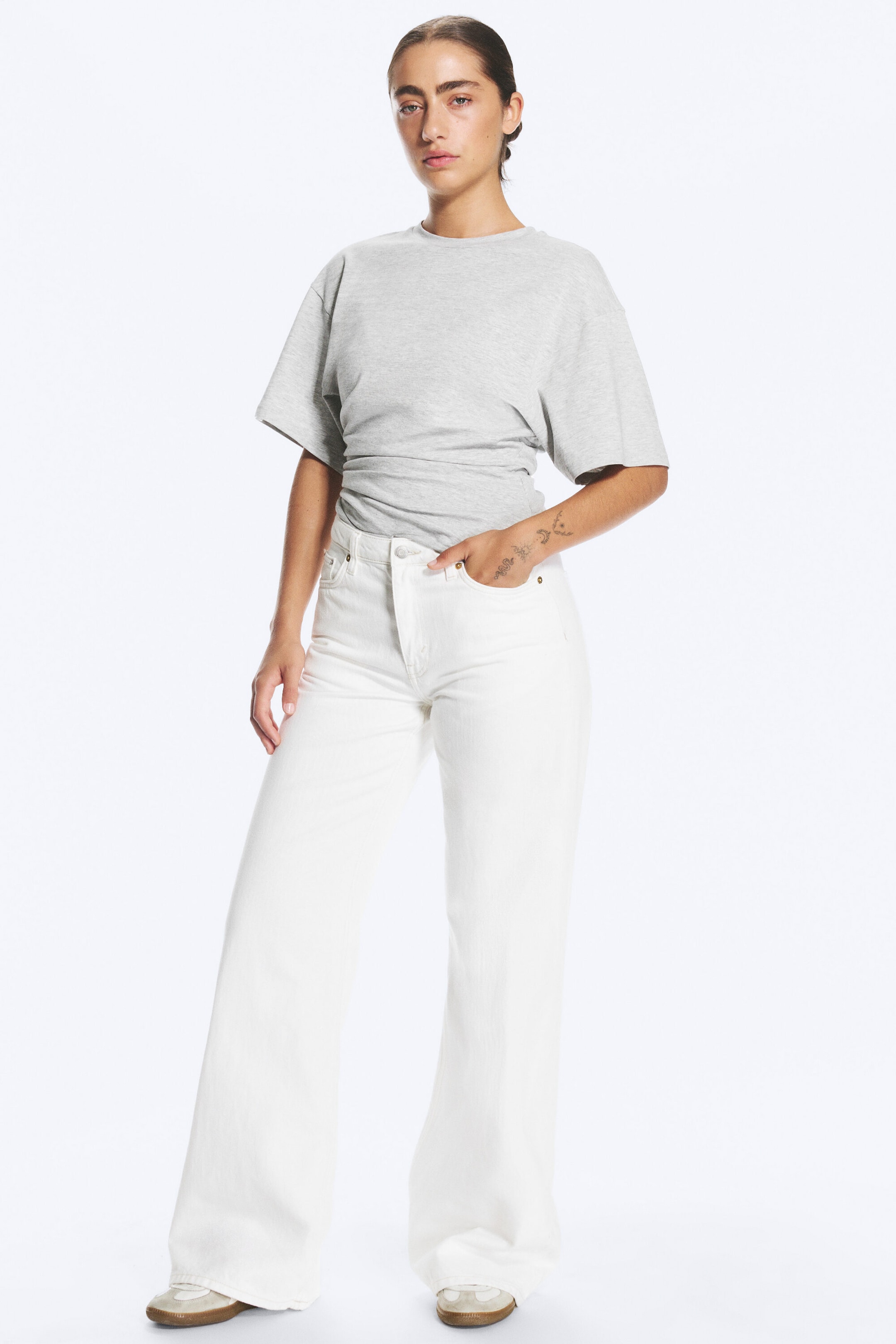 Dirty White - White - Paz Mid Waist Wide Jeans - 1
