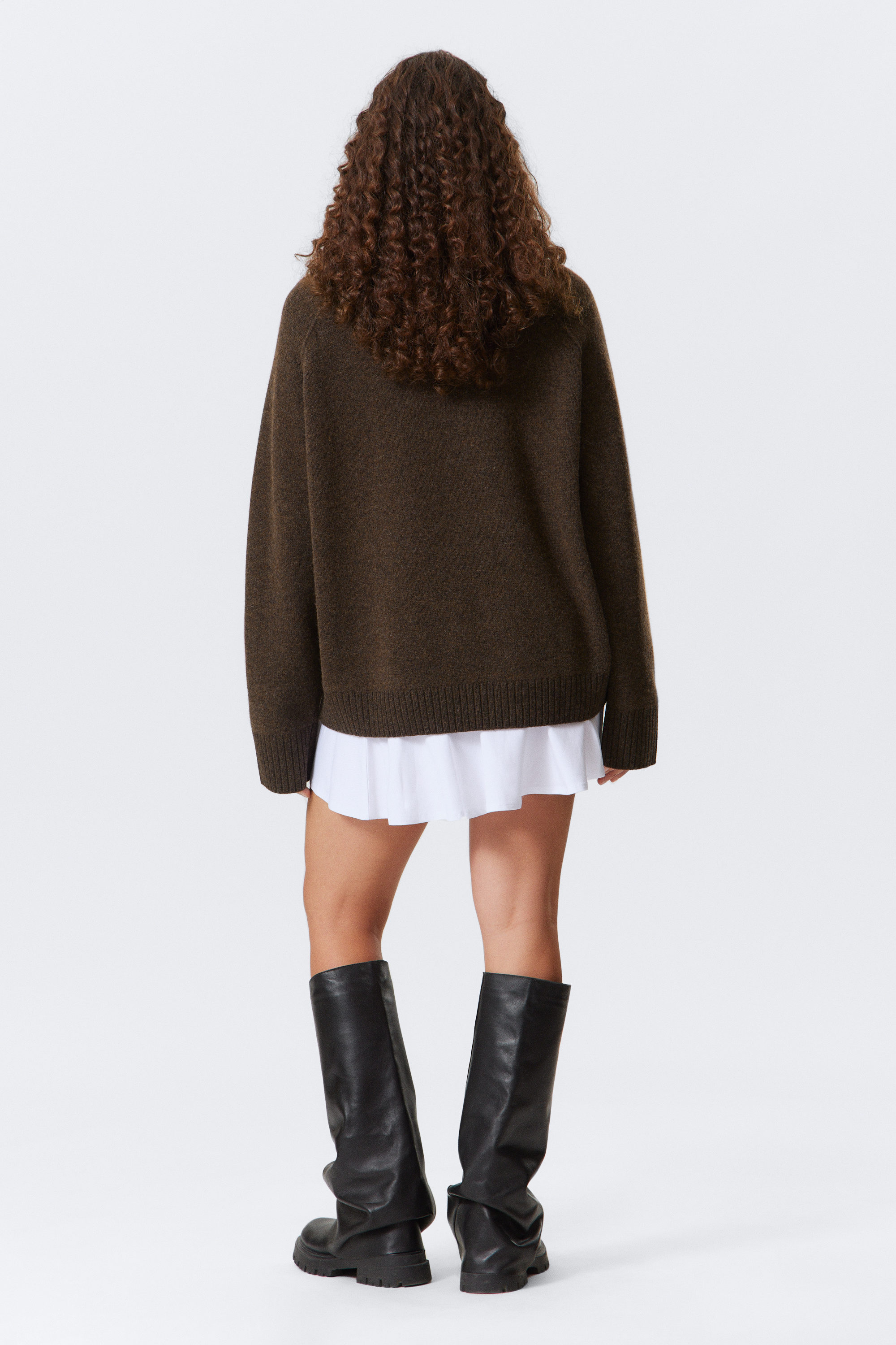 Dark Brown Melange - Relaxed Knitted Wool Sweater - 5