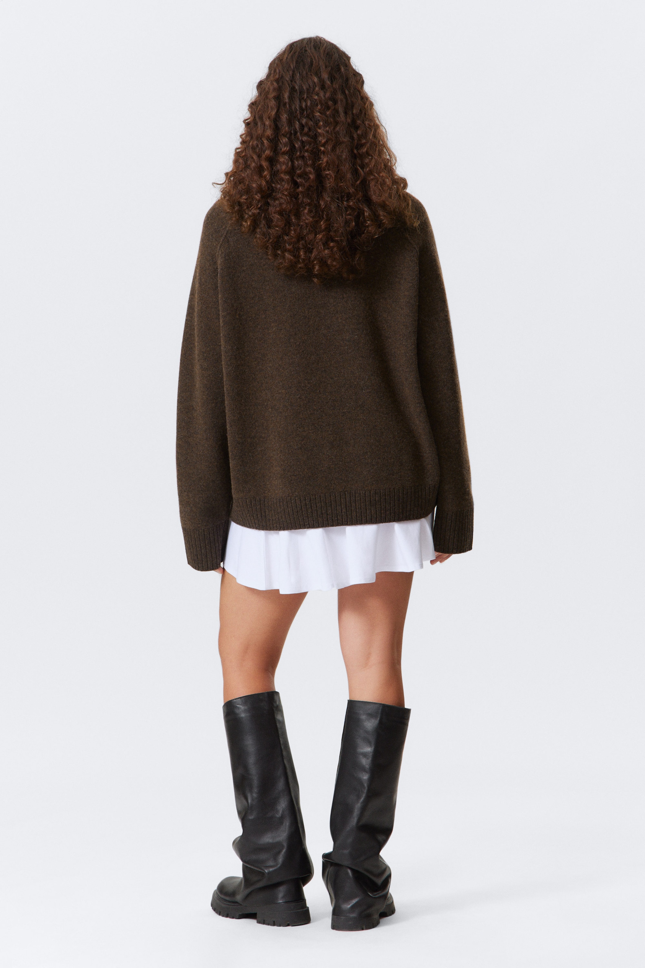 Dark Brown Melange - Relaxed Knitted Wool Sweater - 5