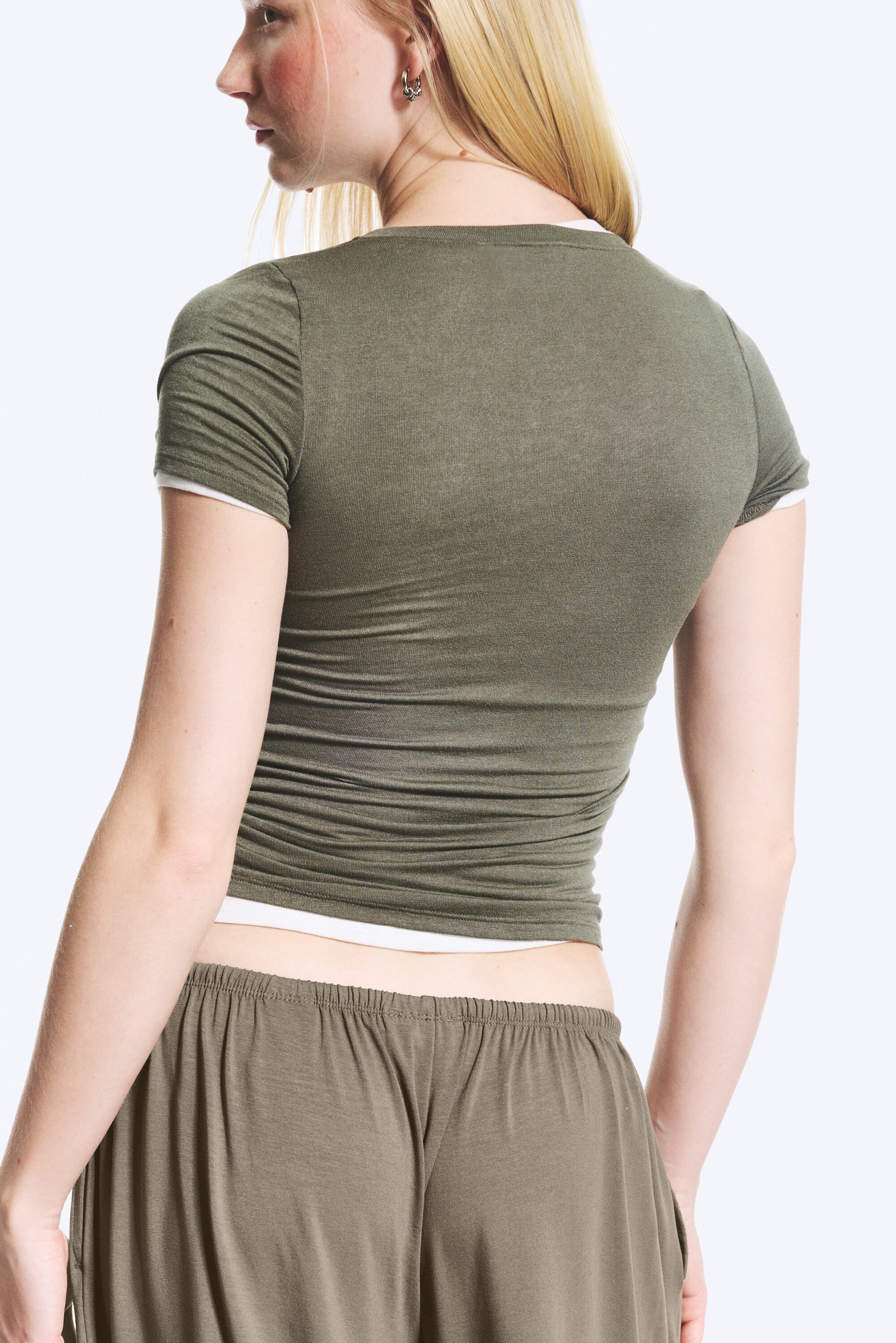 Dusty Khaki Green - Henley Short-sleeved Top - 3