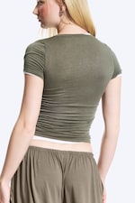 Dusty Khaki Green - Henley Short-sleeved Top - 3