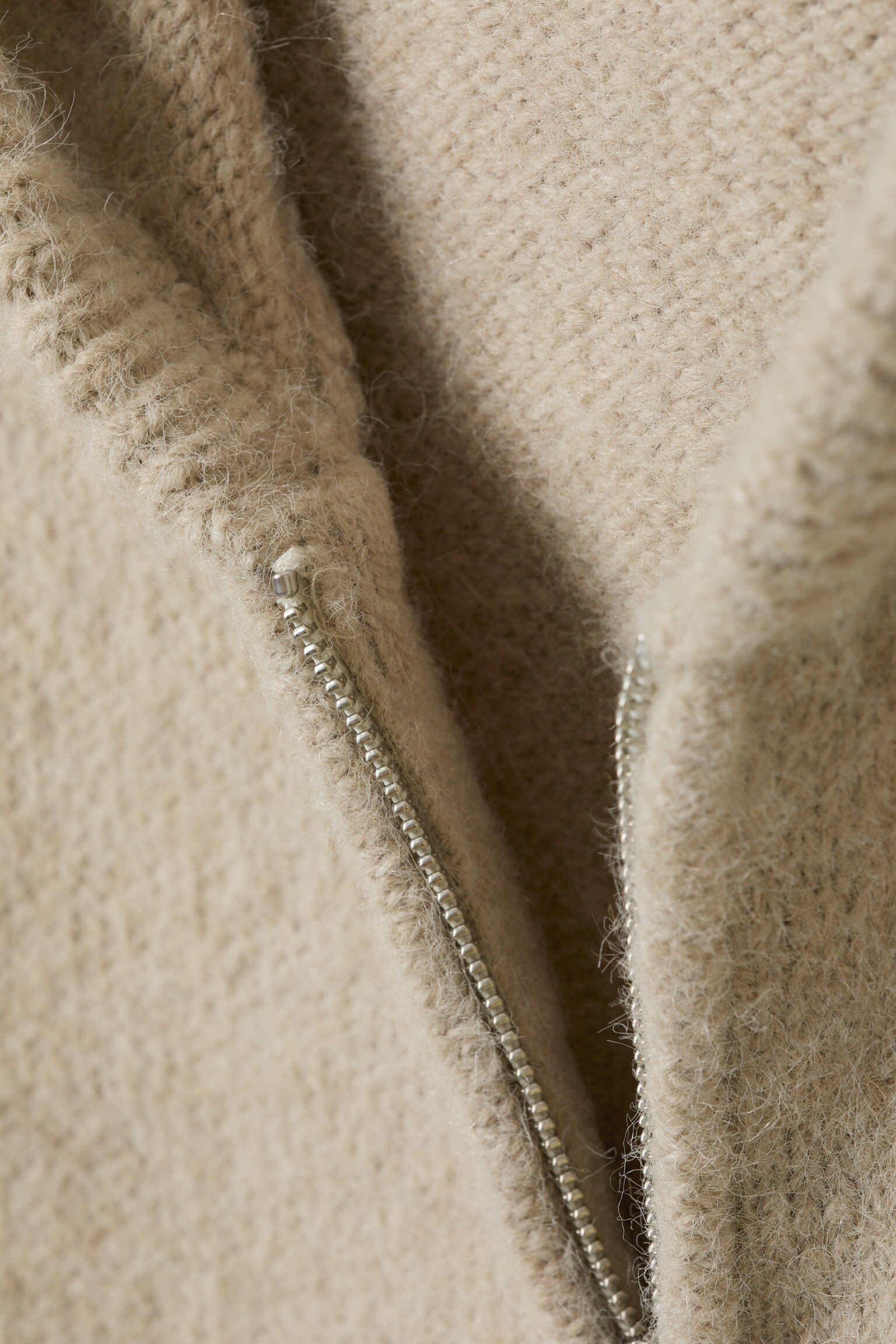 Boxy Knitted Zip Hoodie - Beige - 5