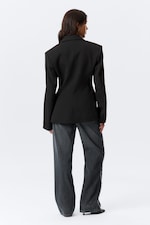 Black - Fitted Double-Breasted Blazer - 5