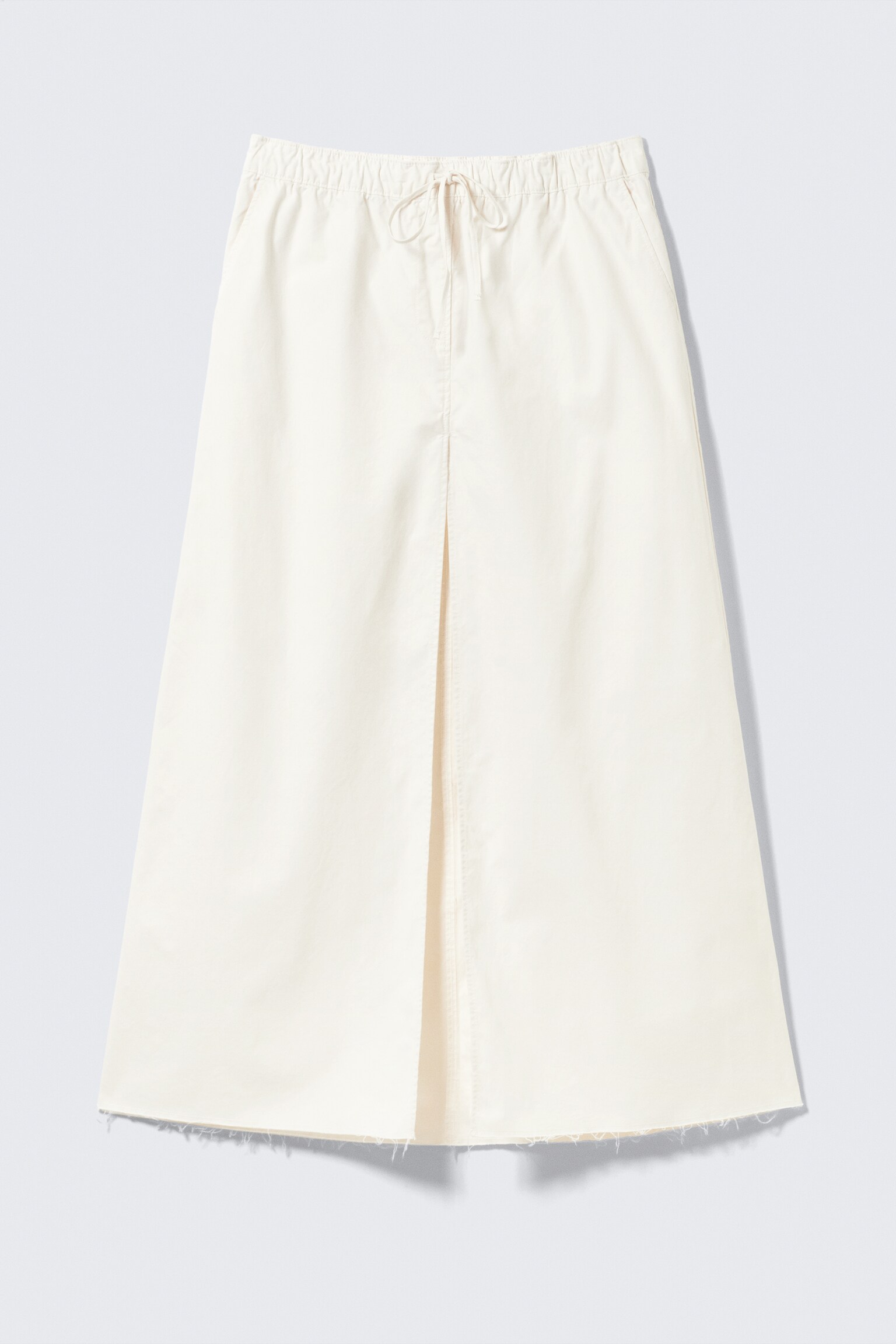 Drawstring Cotton Canvas Maxi Skirt - White/Dark Brown - 2