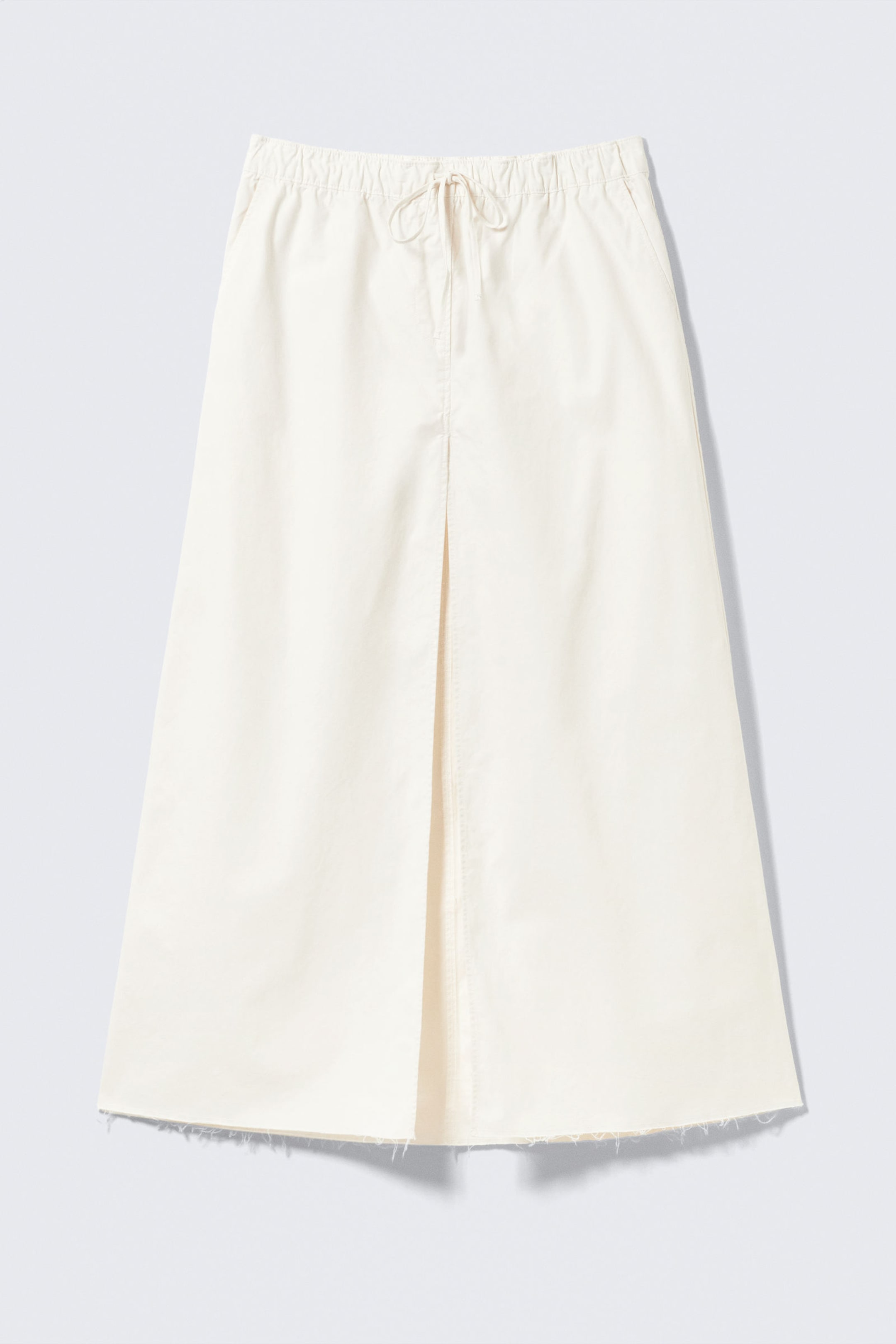 White - Drawstring Cotton Canvas Maxi Skirt - 4