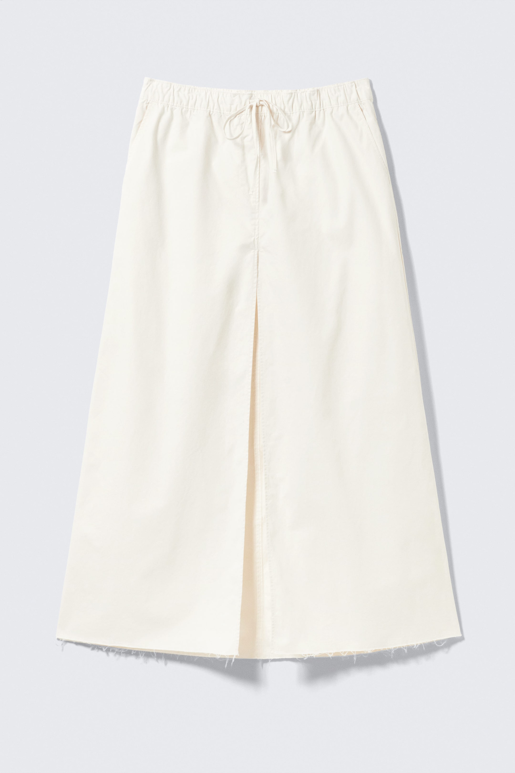 White - Drawstring Cotton Canvas Maxi Skirt - 1