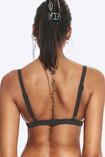 Gris foncé - Haut de bikini côtelé encolure en V - 1