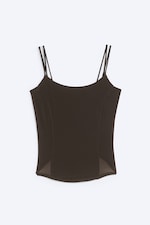 Dark Brown - Slim Double-Strap Corset Top - 0