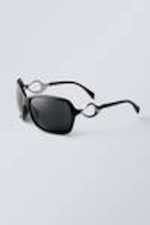 Black - Metal Detailed Oval Sunglasses - 1