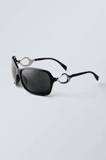 Black - Metal Detailed Oval Sunglasses - 1