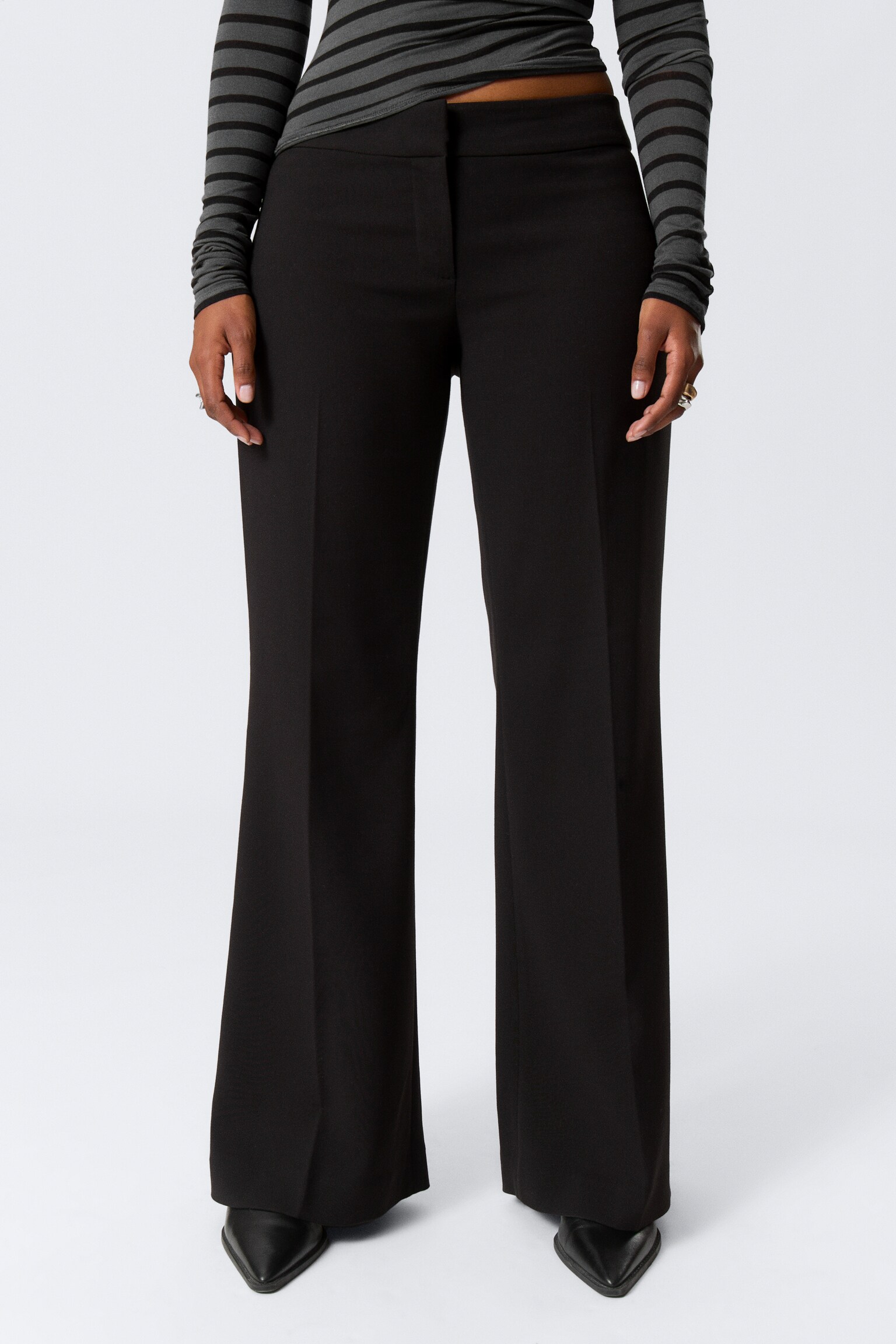 Mid Rise Flared Suiting Trousers - Black/Dark Grey Melange - 5