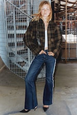 Dark Brown Check - Cropped Boxy Zip Jacket - 2