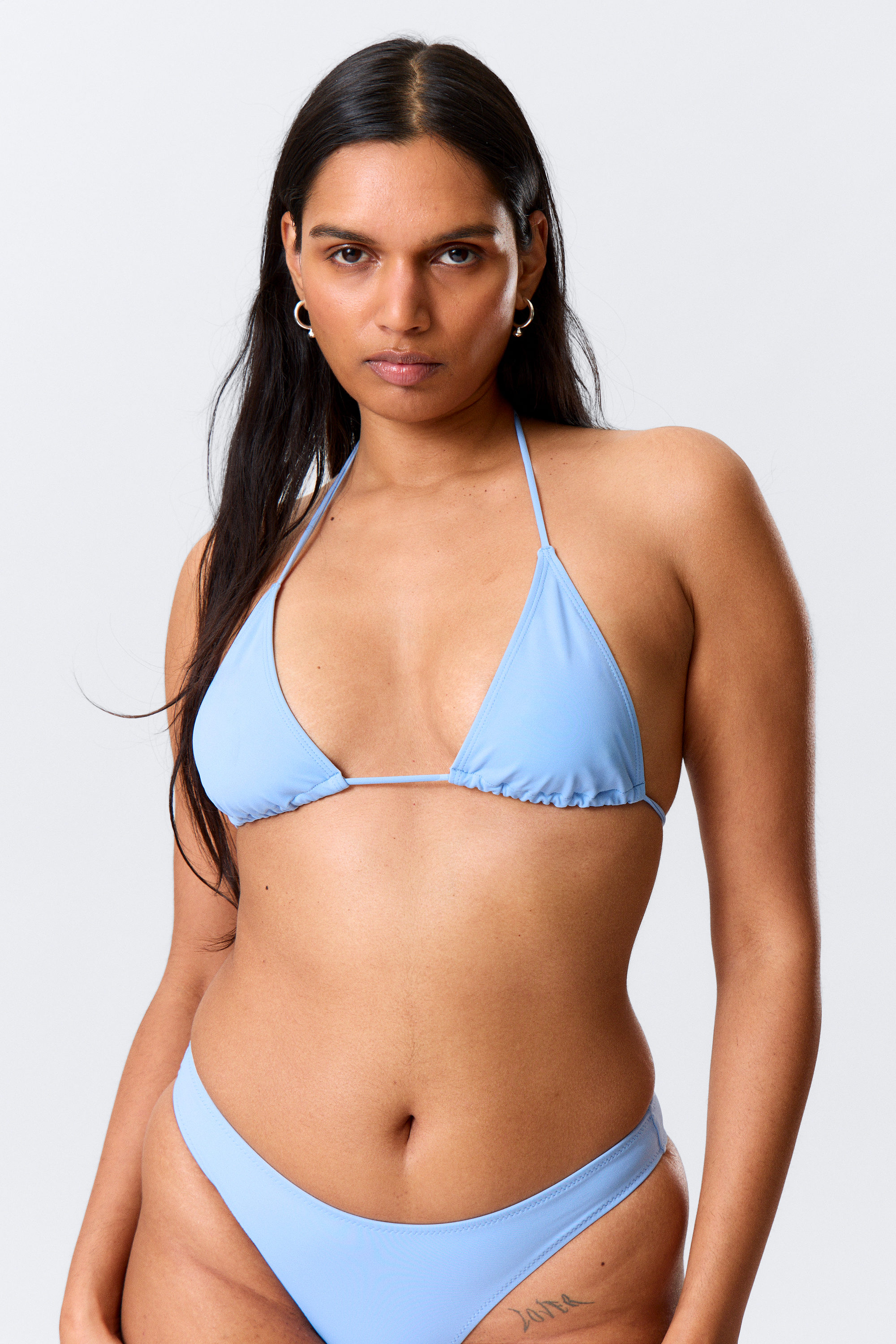 Hellblau - Triangel-Bikinioberteil mit Trägern - 1