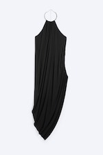 Black - Gathered Halter Dress - 4