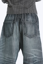 Bleu moyen - Bleu foncé - Jogging en denim ample taille basse - 4