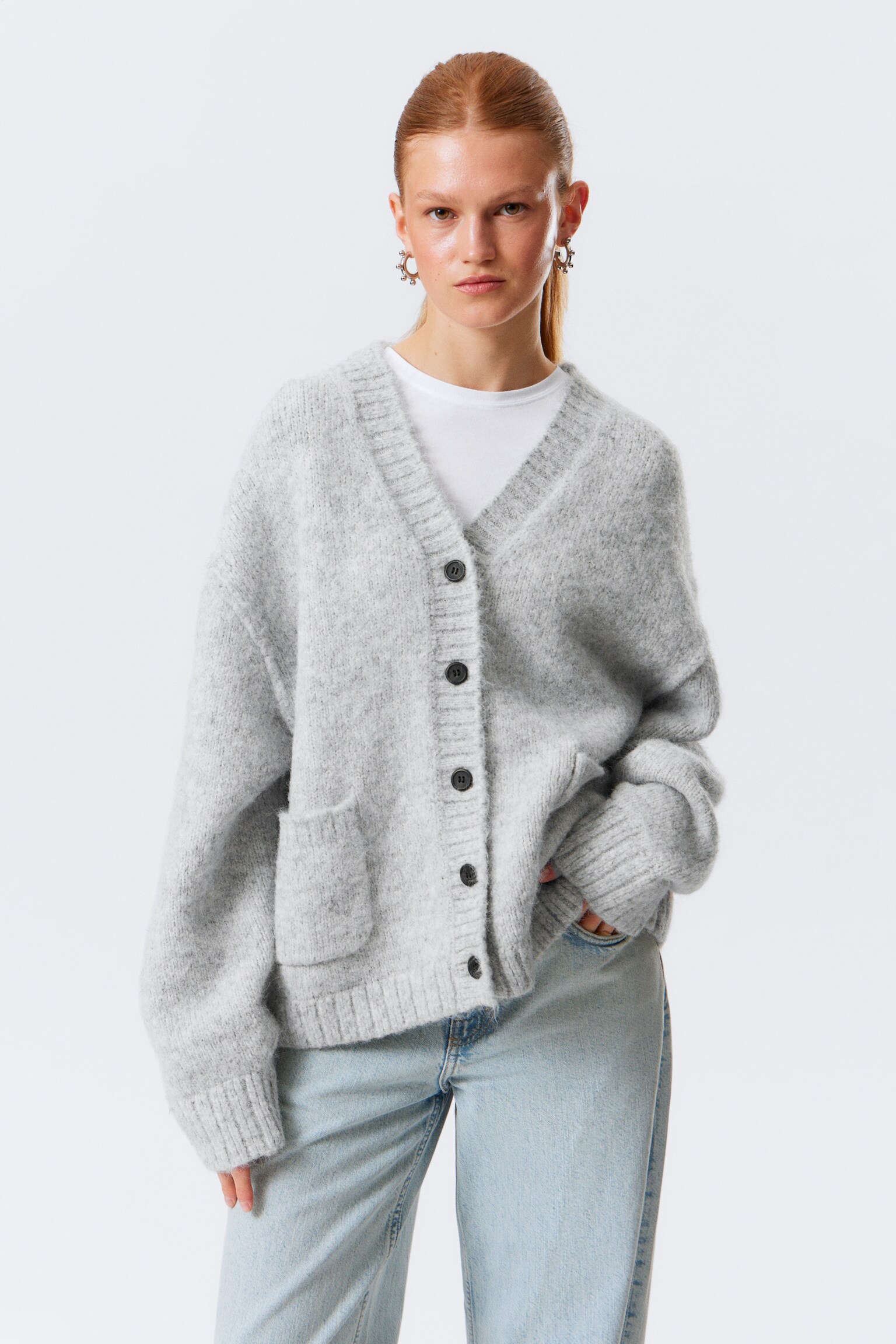 Gilet Loose Fit à encolure en V - Gris chiné/Bleu foncé