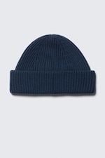 Donkerblauw - Gebreide beanie van een wolmix met omgeslagen rand - 1