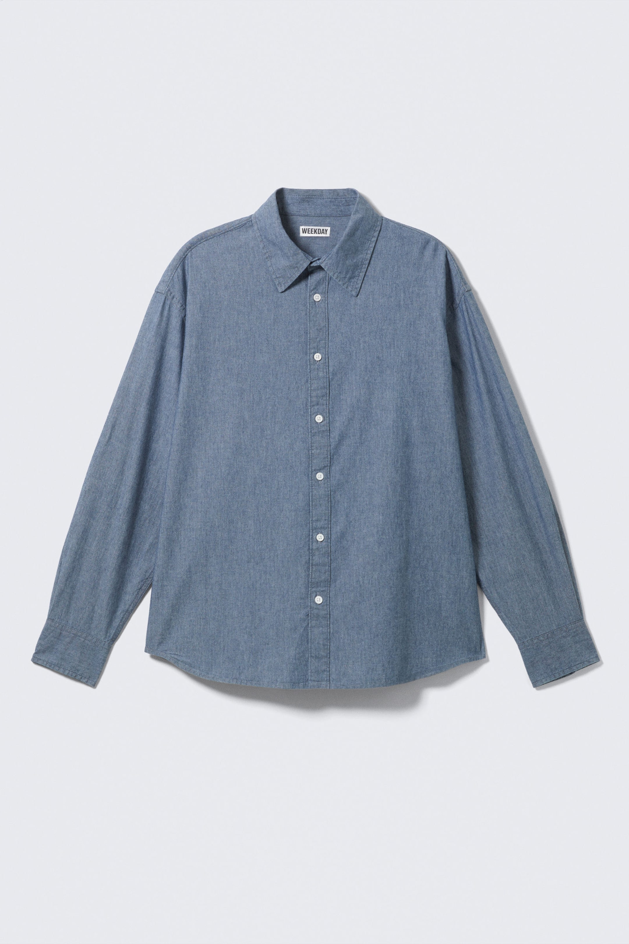 Blue - Oversized Long-Sleeved Denim Shirt - 4