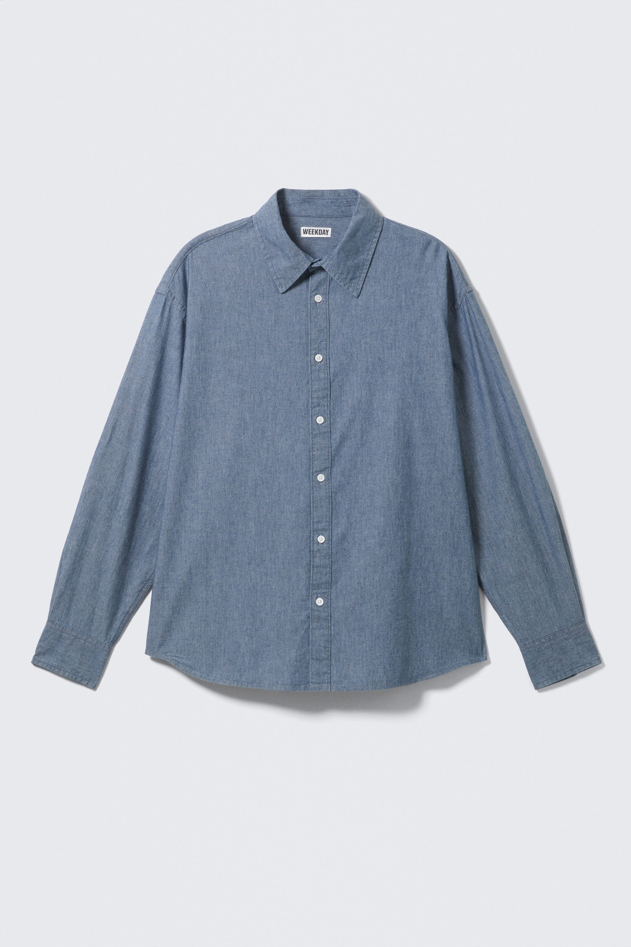Blue - Oversized Long-Sleeved Denim Shirt - 1