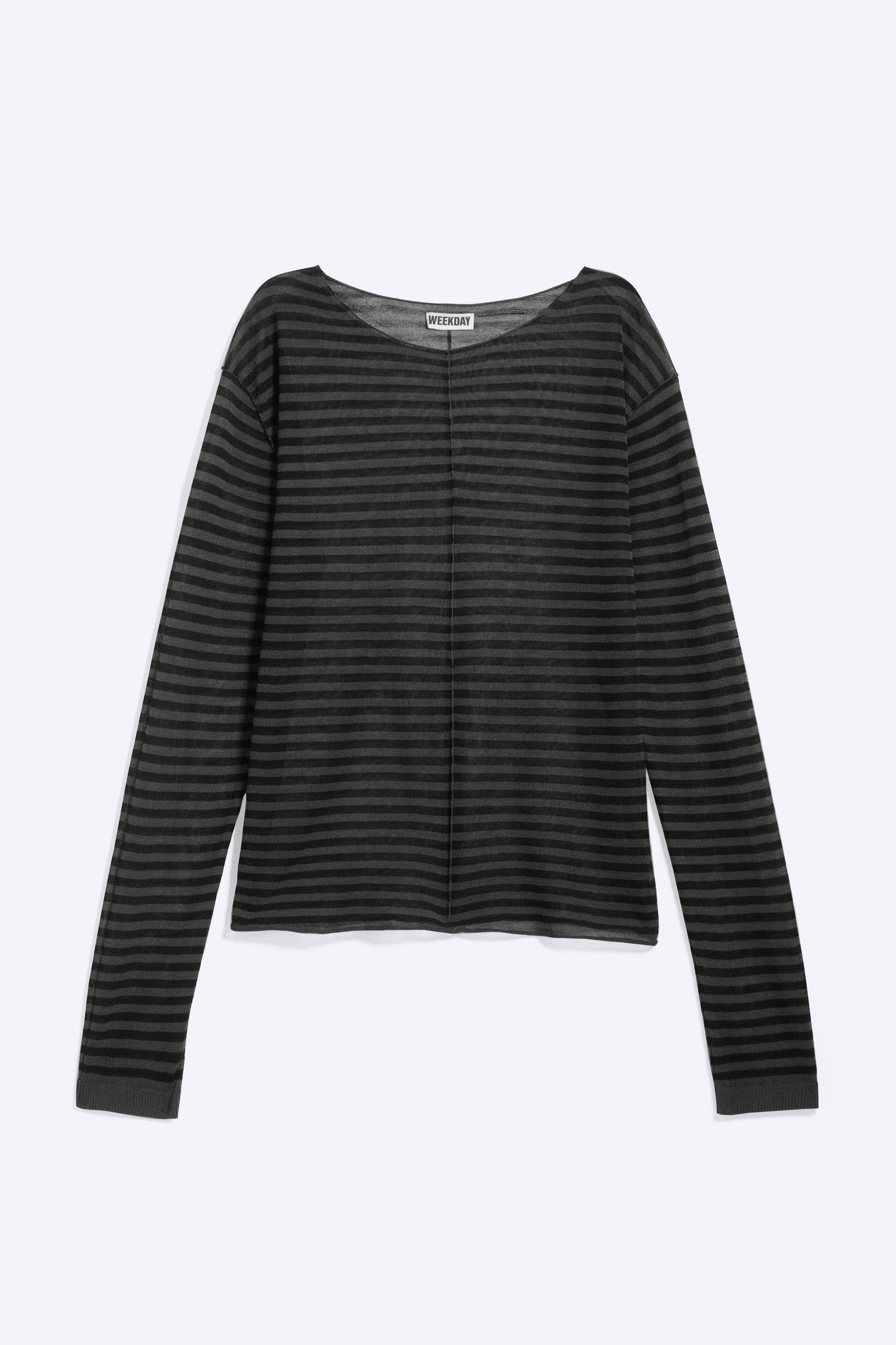 Lockerer, transparenter Strickpullover - Dunkelgrau gestreift/Grau meliert