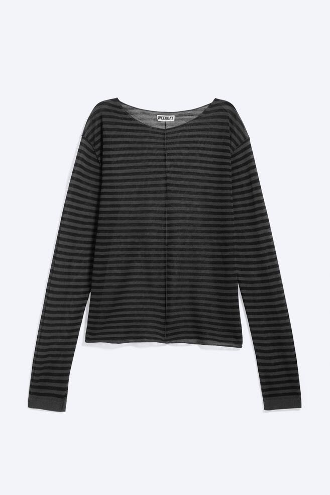 Lockerer, transparenter Strickpullover - Dunkelgrau gestreift/Grau meliert - 1