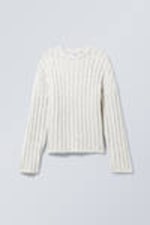 Light Grey - Cropped Rib-Knit Sweater - 0