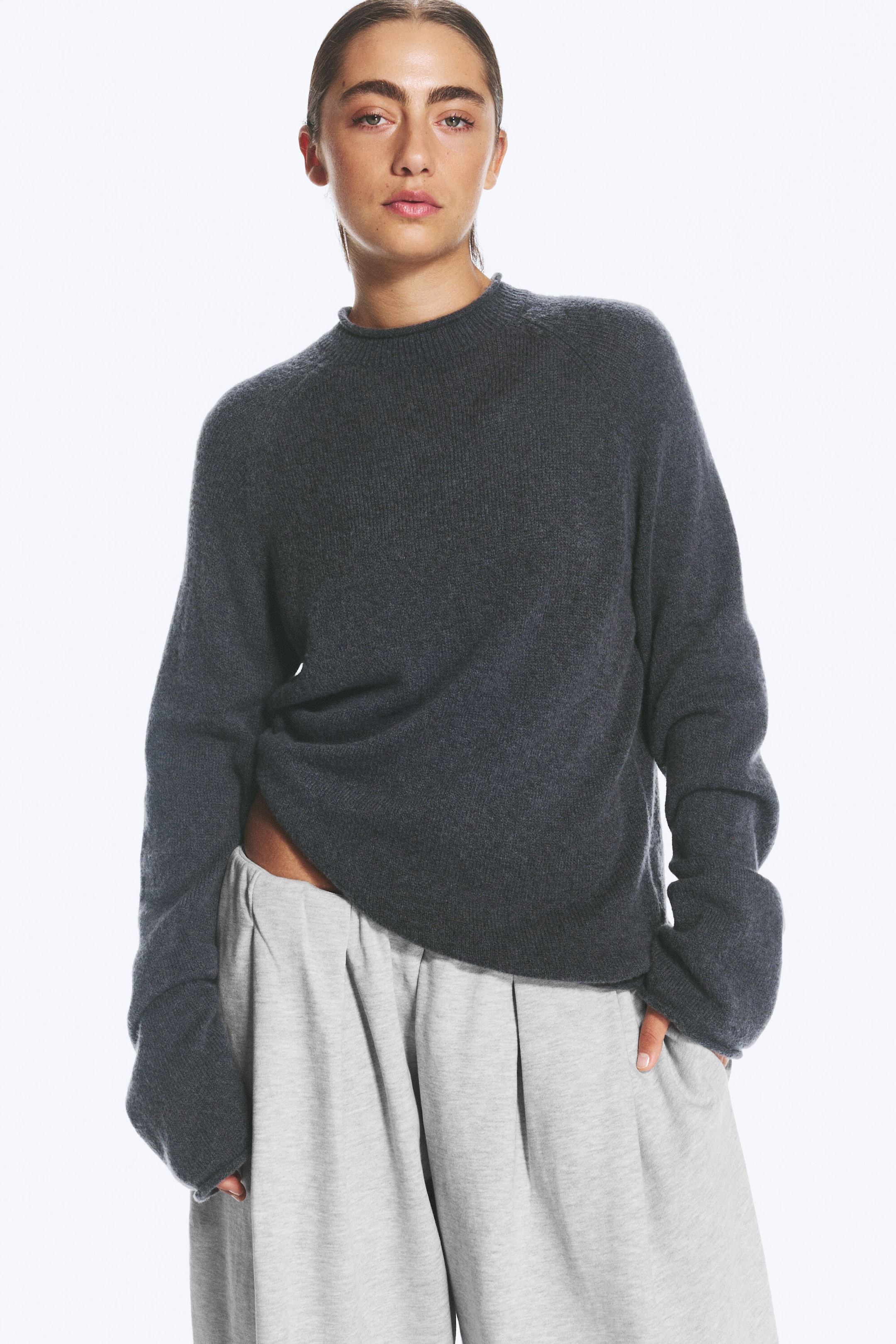 Dark Grey - Loose wool blend jumper - 1
