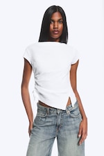 Vit - Rynkad Kortärmad Topp - 0