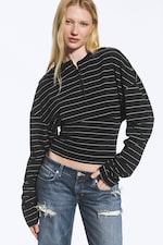 Striped Dark Grey - Henley Ajusté à manches drapées - 0