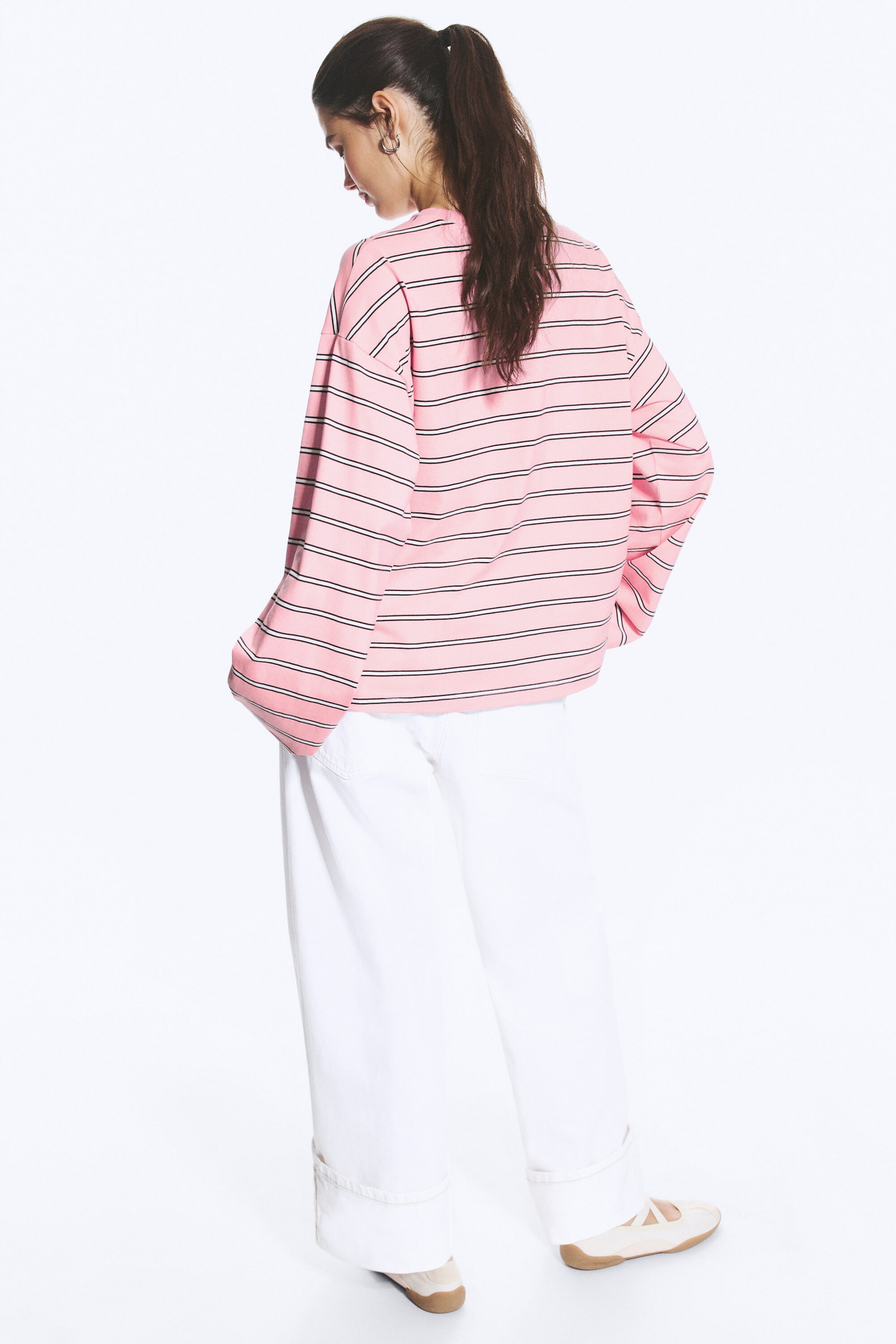 Gestreift rosa/weiß/braun - Longsleeve-Shirt aus Baumwolle - 2
