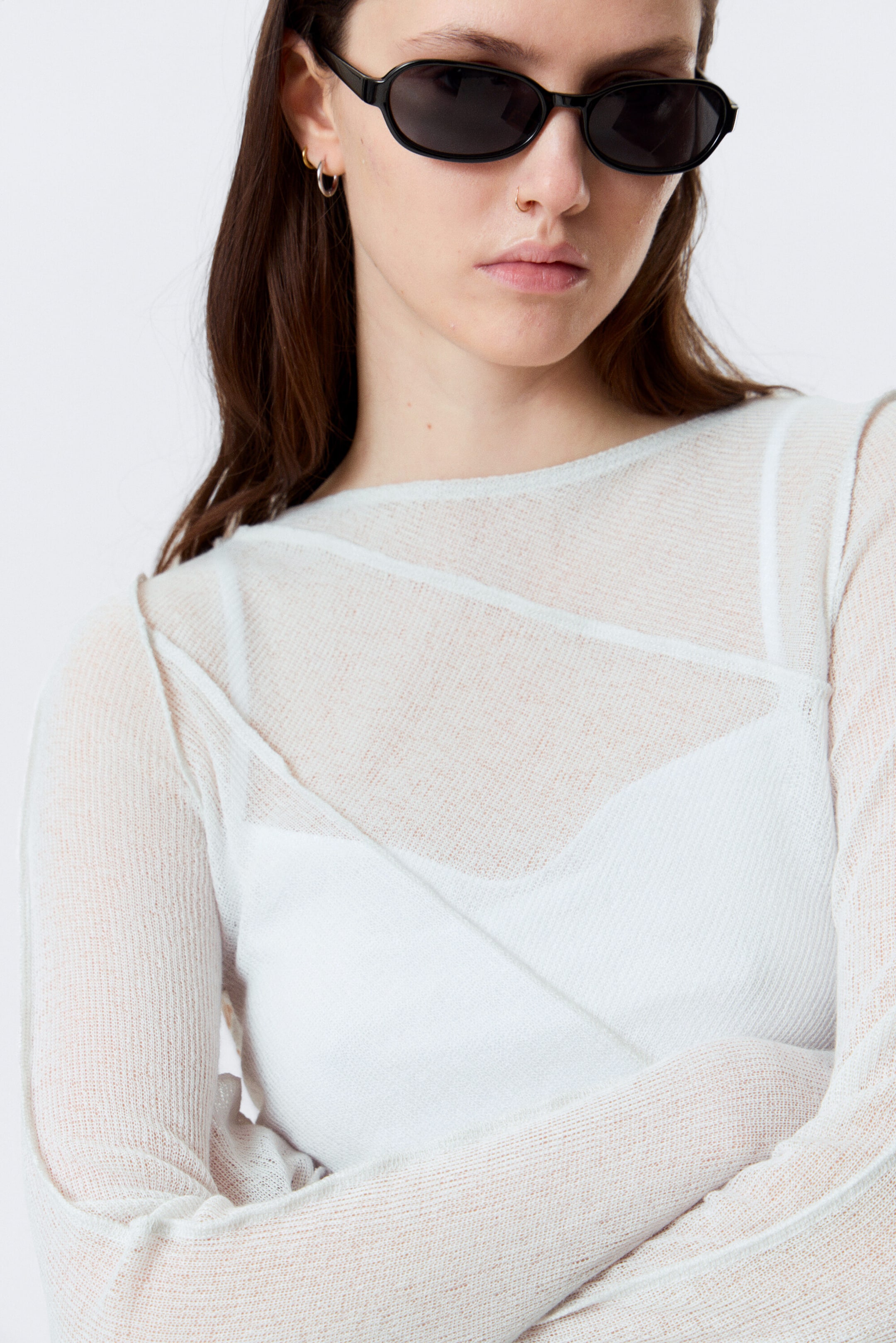 Beige clair - Haut transparent asymétrique à col bateau - 2