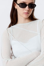 Beige clair - Haut transparent asymétrique à col bateau - 1