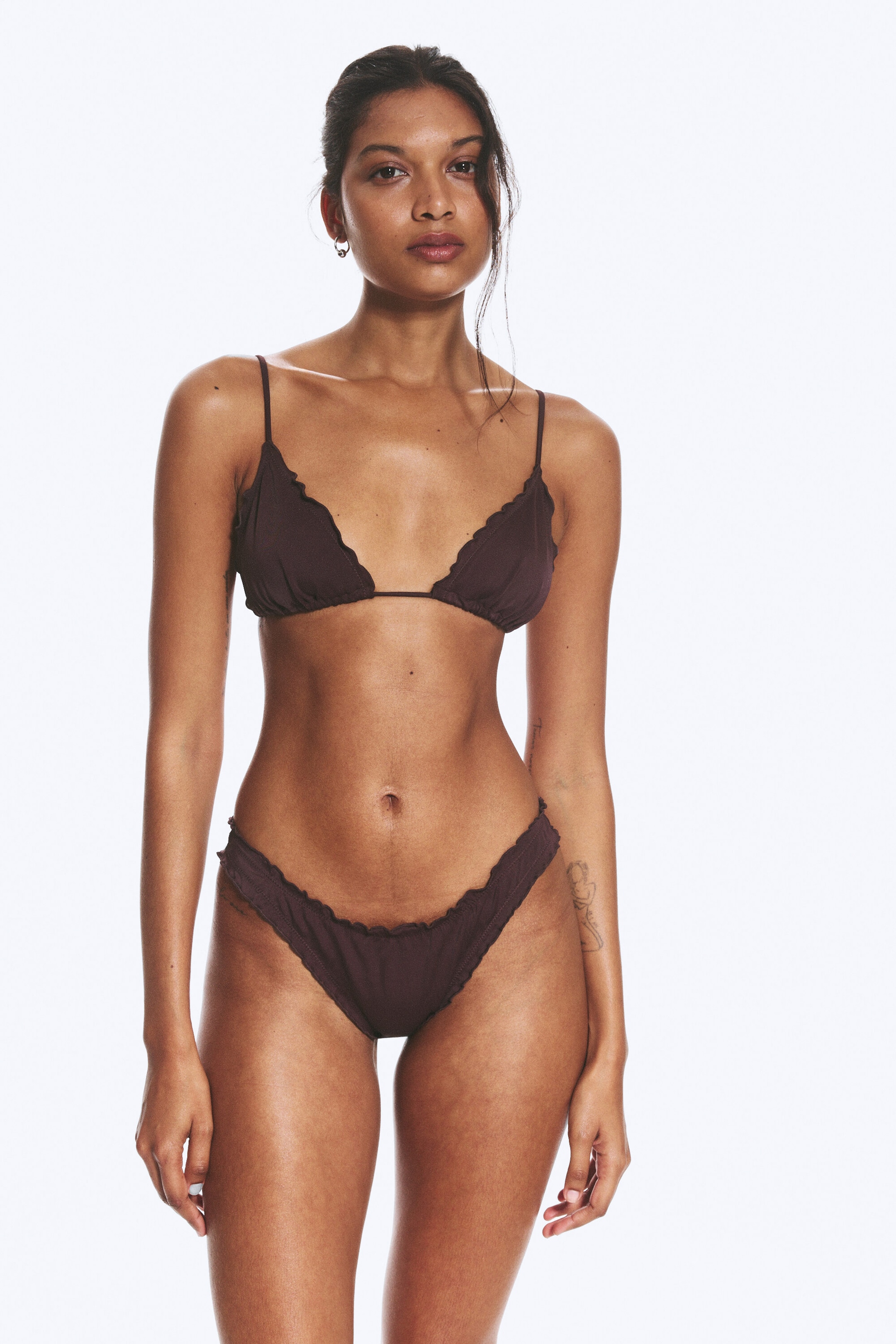 Mörkröd - Bikinitrosa med volang - 1