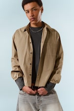 Beige ruit - Ruimvallend boxy popeline overhemd - 0