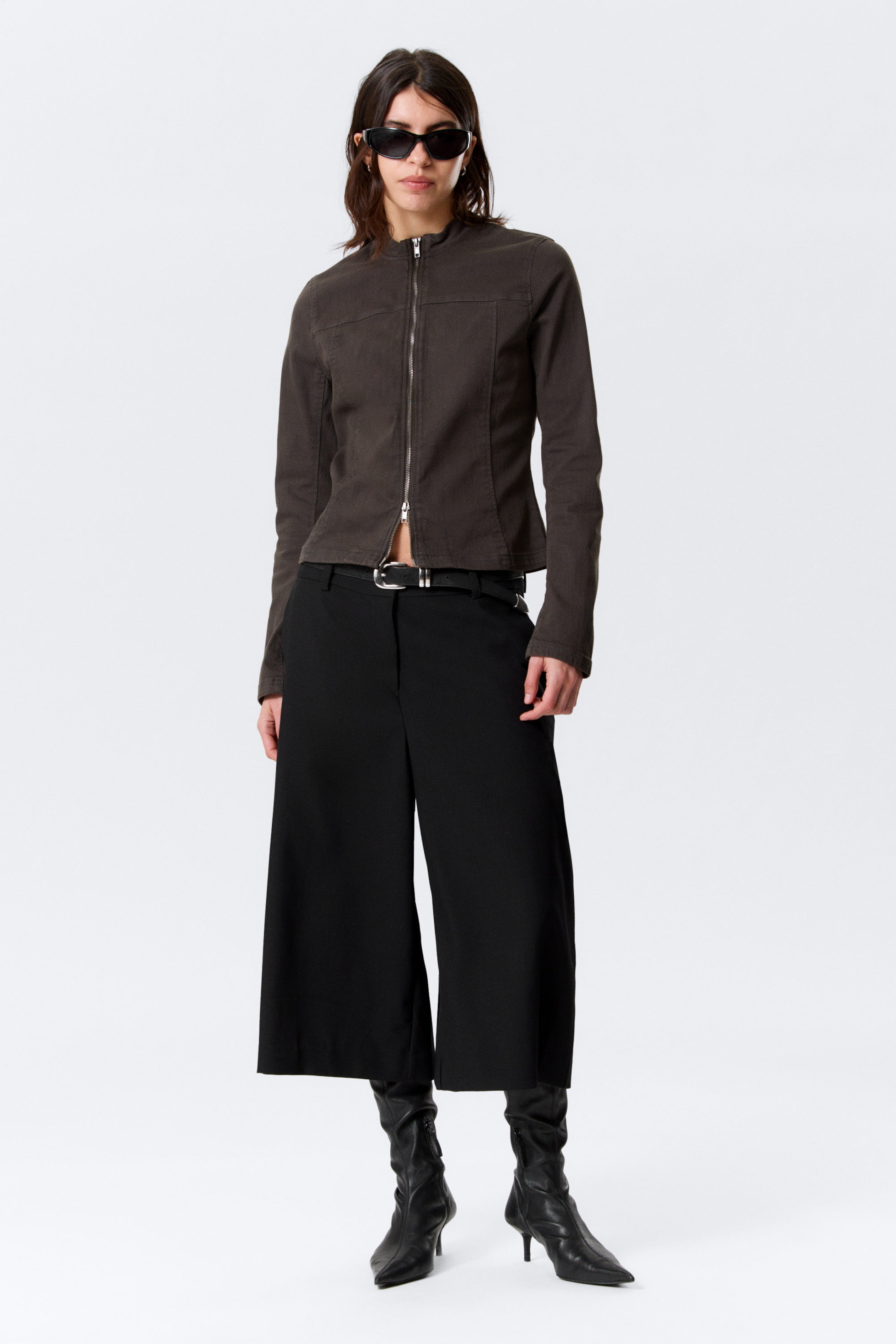 Dark Grey - GENEVIEVE SLIM STRUCTURED COTTON ZIP JACKET - 2