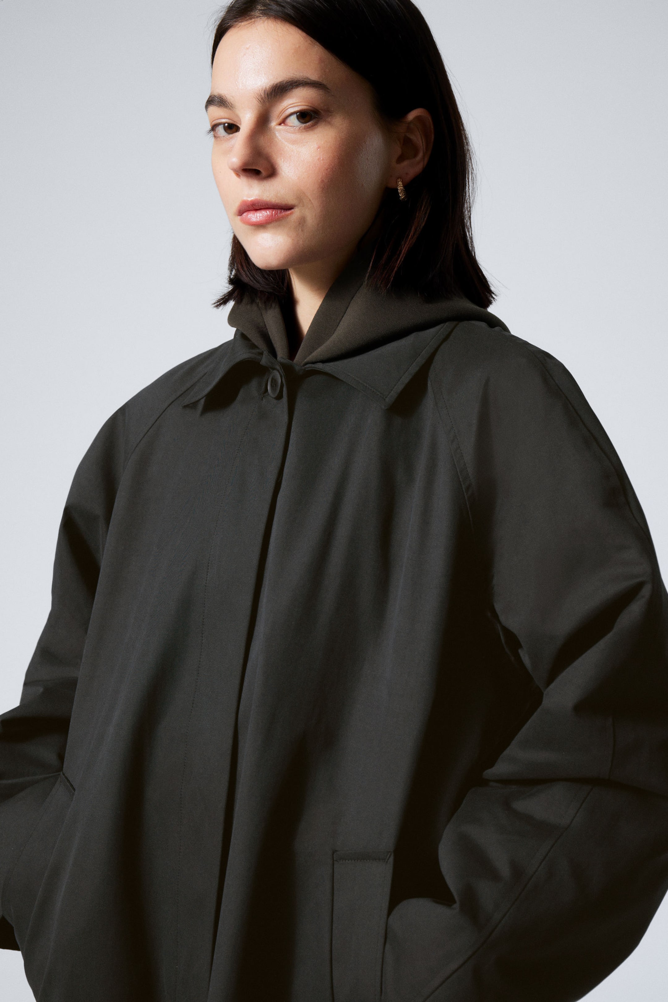 Schwarz - Einreihiger Oversize-Mantel - 2
