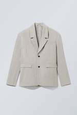 Zacht lichtbeige - Oversized blazer met enkele rij knopen - 0
