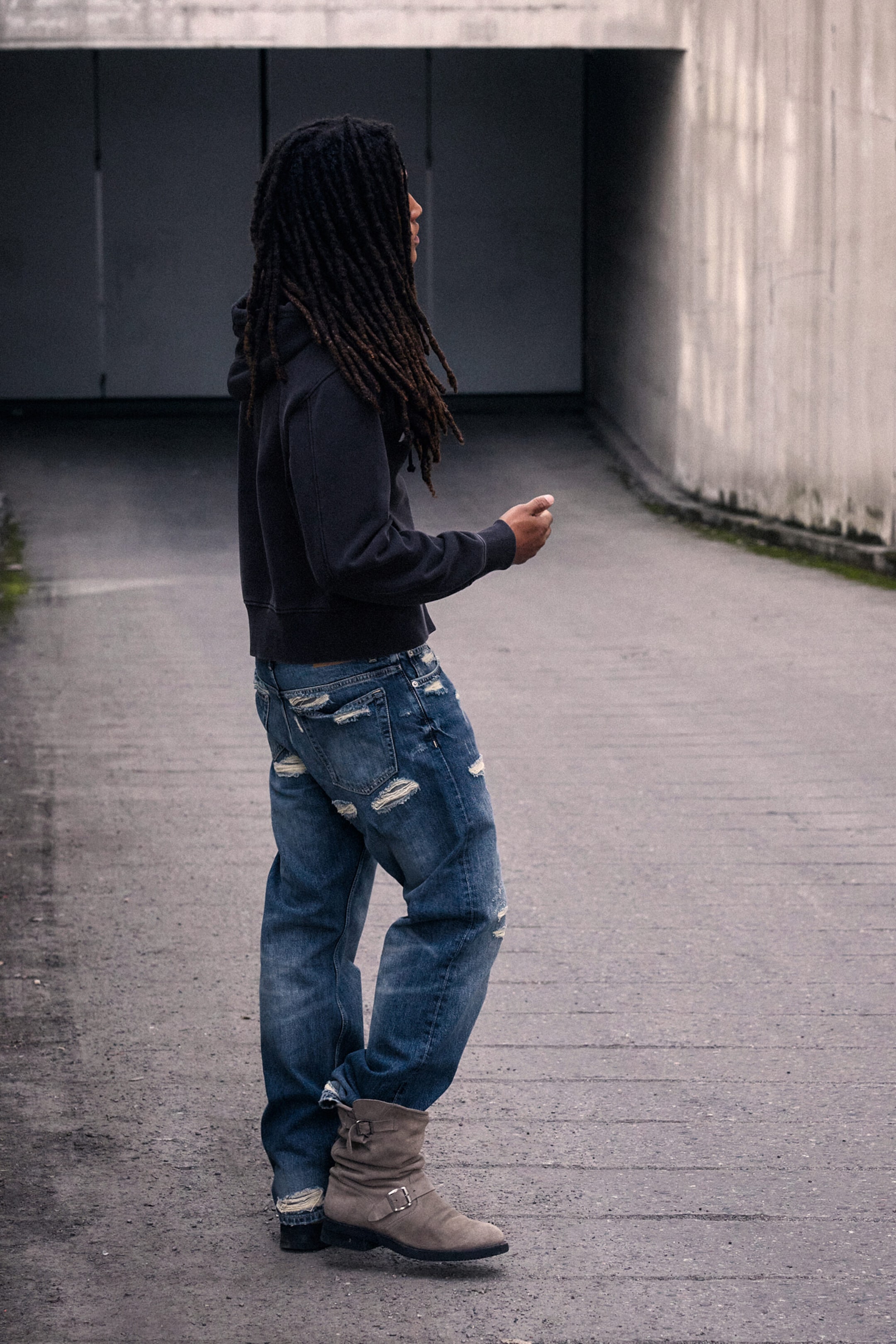 Black - Bowie Shrunken Zip Hoodie - 6