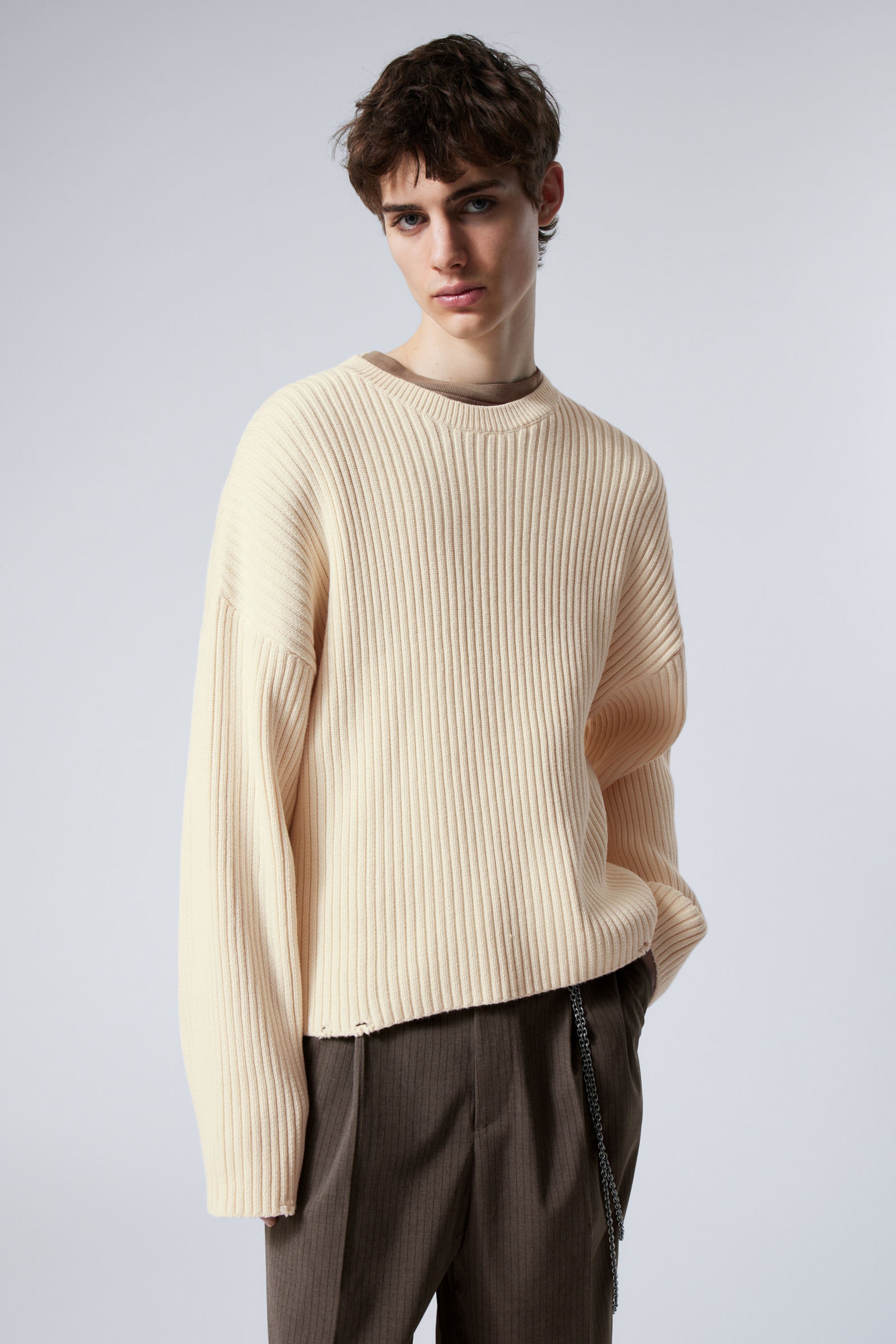 #F4F3E9 - Loose Ribbed Cotton Sweater - 1