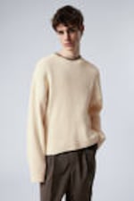 Dusty White - Loose Ribbed Cotton Sweater - 0