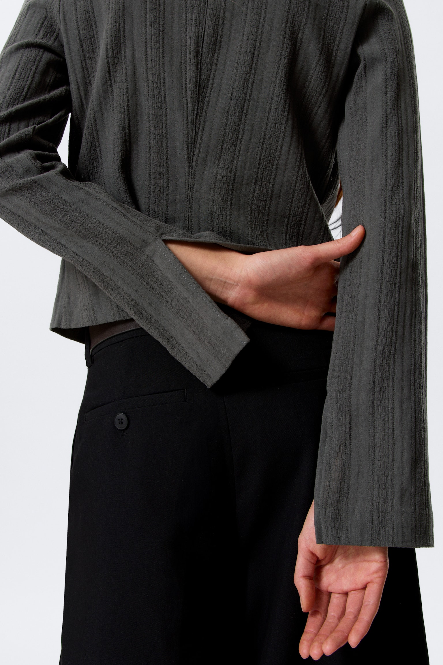 Slim Long-Sleeved Zip Shirt - Mörkgrå/Mörkgråmelerad/Randig svart - 6