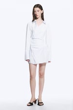 Rayures bleues - Mini-robe chemise asymétrique manches longues - 0