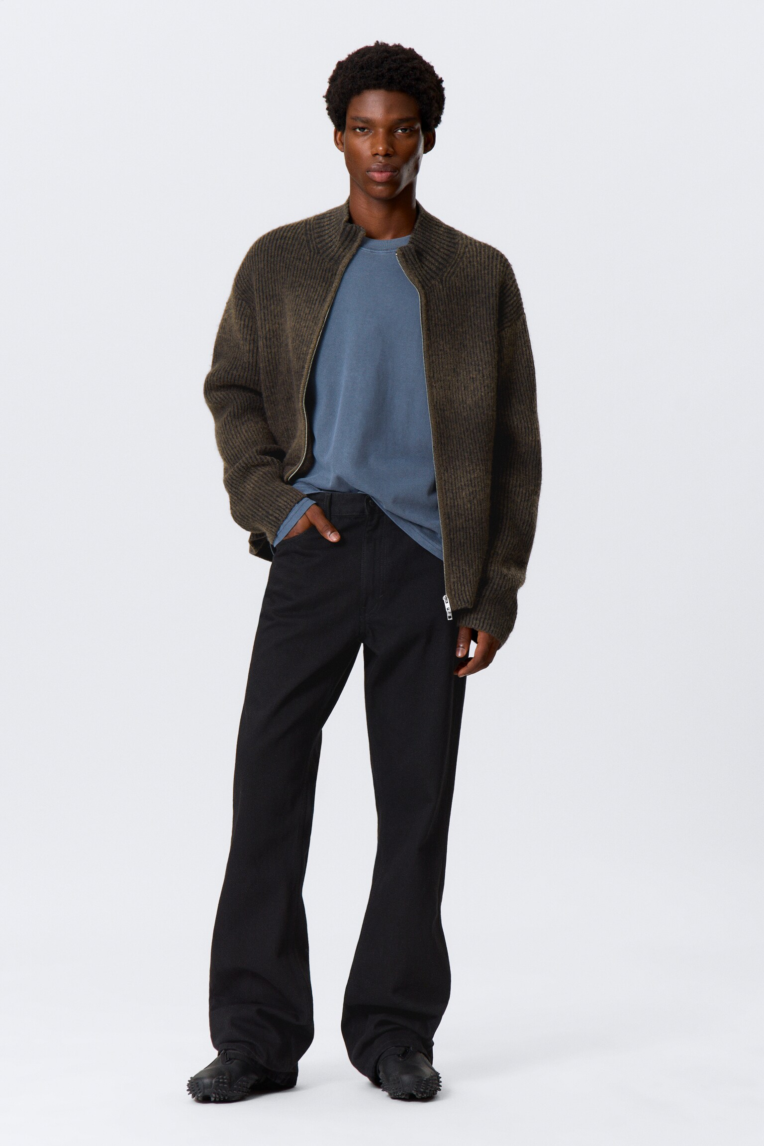 Cardigan zippé en maille de laine mélangée - Marron foncé chiné - 7